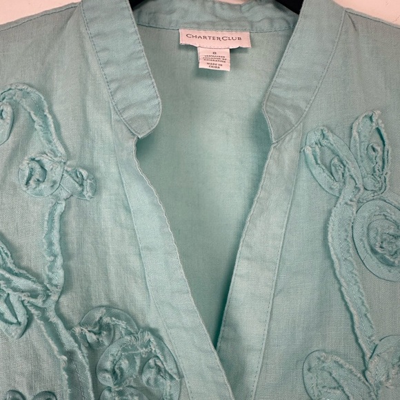 Coldwater Creek Linen Button Up Size 8 Blue Floral Beachy Resortwear Vacation - Picture 5 of 7